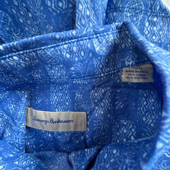 Tommy Bahama Mens Pina Block Party Camp Shirt Medium Blue Short Sleeve Linen - Picture 3 of 7